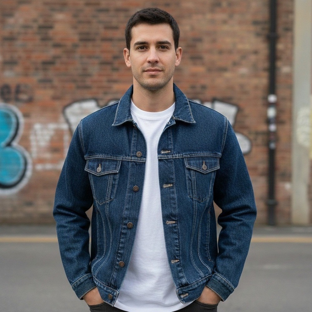 Y2K New York Jean Co Denim Trucker Jacket Men's M Pockets Dark Wash Streetwear